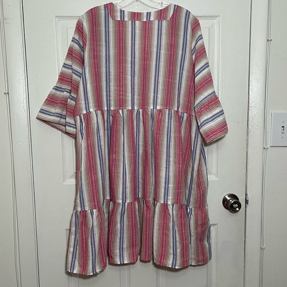 EASEL Striped Multicolor V-Neck Embroidered Tiered Dress with pockets | size L - Picture 10 of 10